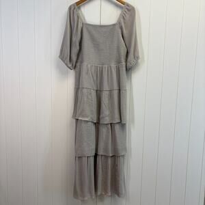 J‎ Gee Womens Boho Cottage Milkmaid Smocked Tiered Maxi Dress Size L Minimalist